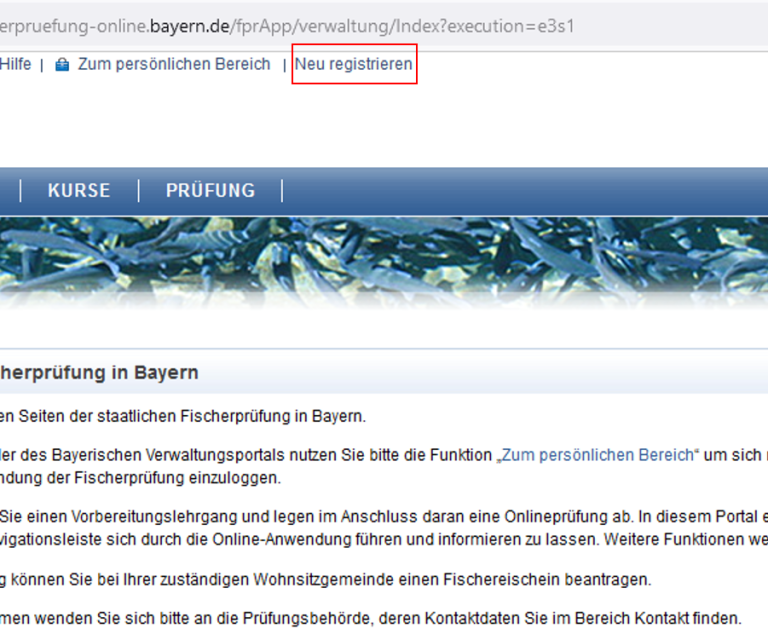 Anmeldeportal zur Fischerprüfung